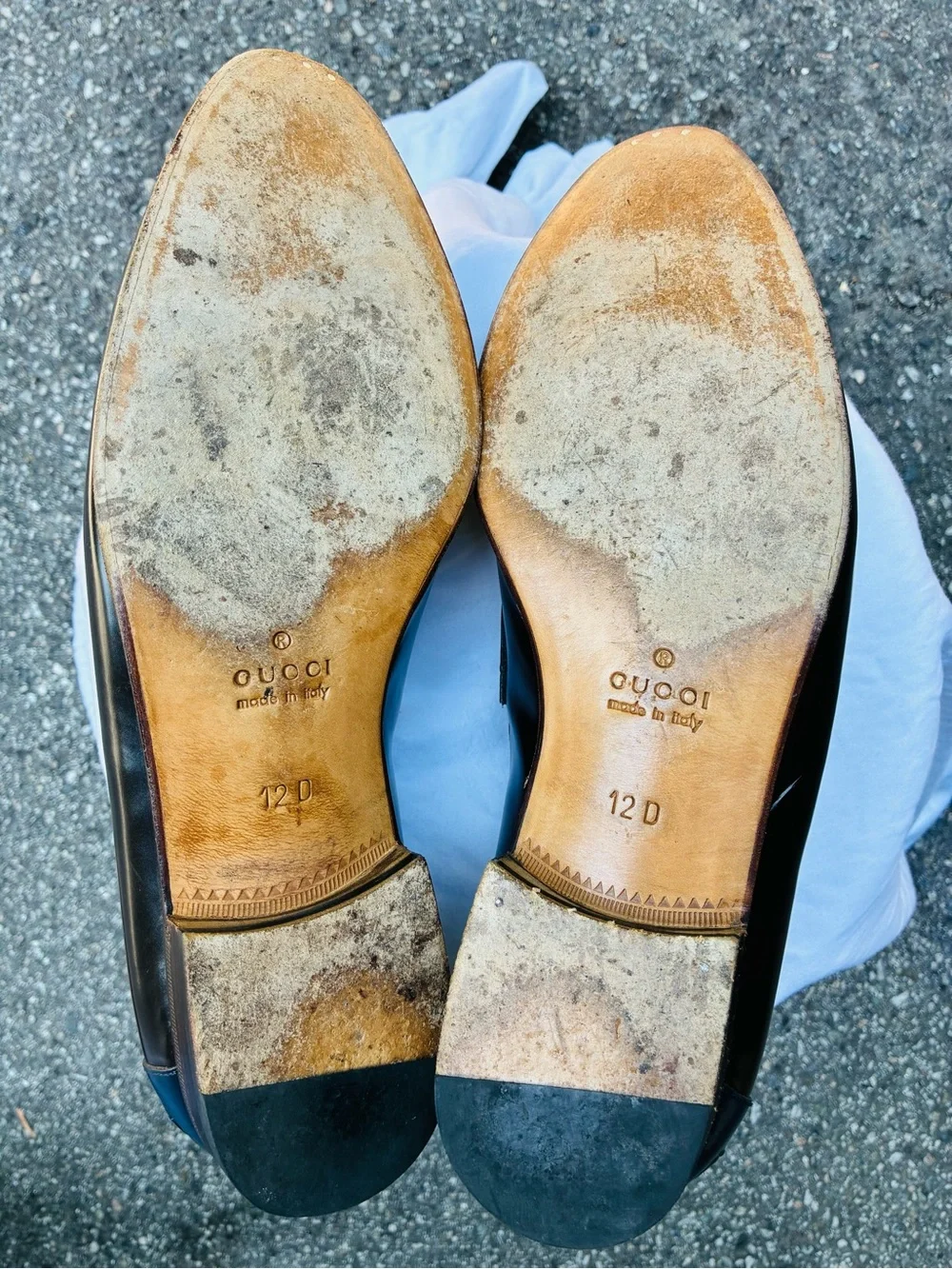 Gucci Men’s Chestnut & Navy Two-tone Penny Loafers, size 13